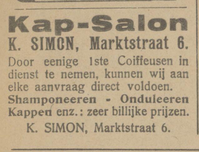 Marktstraat 6 K. Simon kapsalon advertentie Tubantia 22-12-1921.jpg