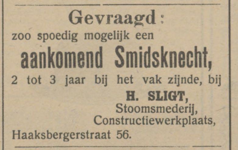 Haaksbergerstraat 56 H. Sligt Stoomsmederij Constructiewerkplaats advertentie Tubantia 13-11-1912.jpg
