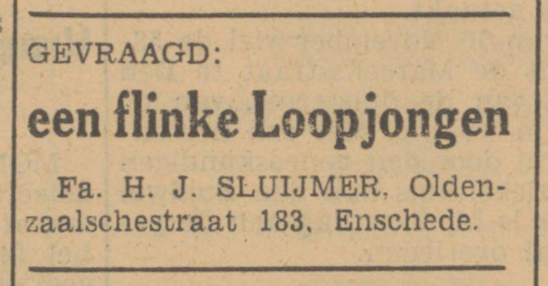 Oldenzaalschestraat 183 Fa. H.J. Sluijmer advertentie Tubantia 25-11-1940.jpg