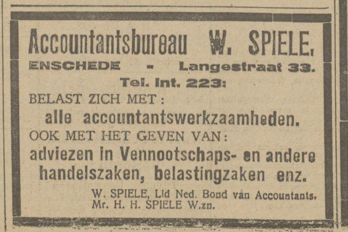 Langestraat 33 W. Spiele Accountantsbureau advertentie Tubantia 30-8-1920.jpg