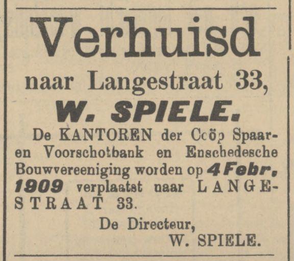 Langestraat 33 W. Spiele advertentie Tubantia 2-2-1909.jpg