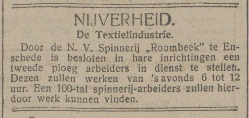Spinnerij Roombeek krantenbericht 1-12-1916.jpg