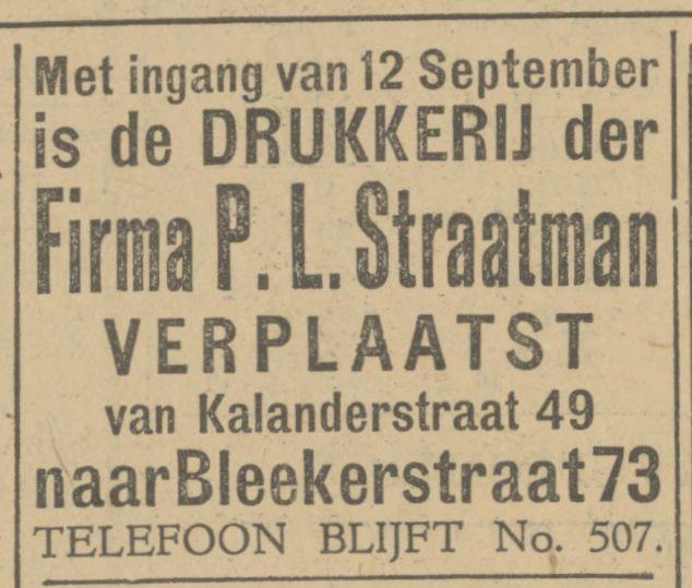 Kalanderstraat 49 Firma P.L. Straatman drukkerij advertentie Tubantia 14-9-1927.jpg
