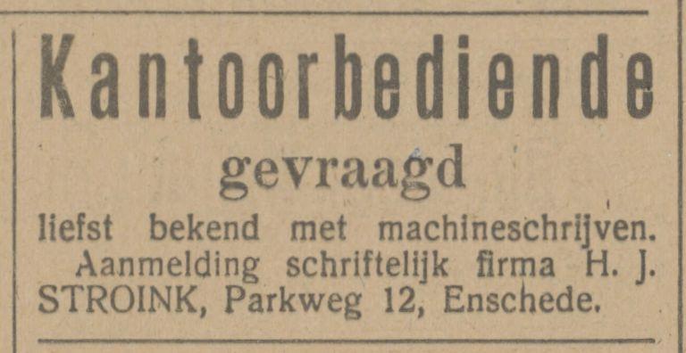 Parkweg 12 Firma H.J. Stroink advertentie Tubantia 29-5-1916.jpg