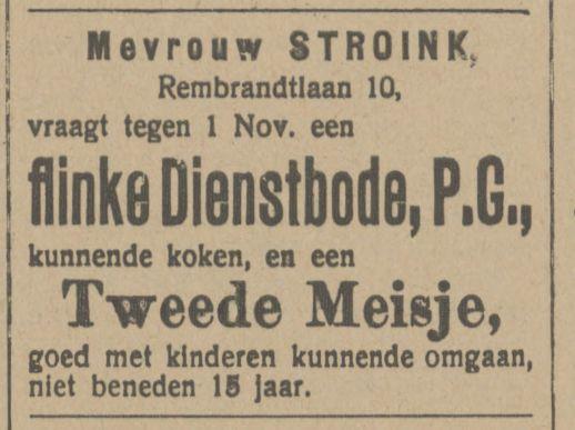 Rembrandtlaan 10 Mevr. Stroink advertentie Tubantia 20-8-1914.jpg