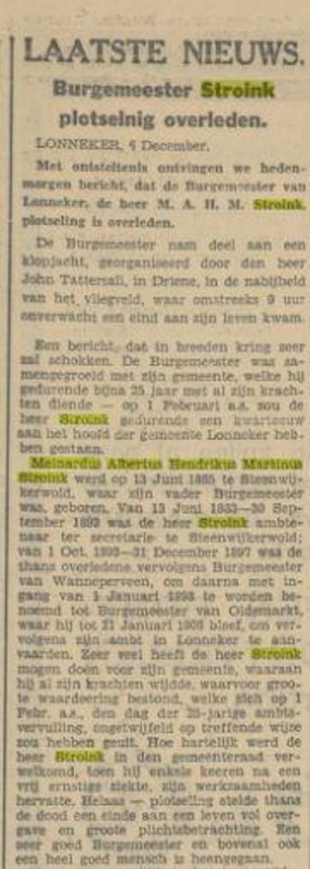 M.A.M.H Stroink Burgemeester van Lonneker overleden krantenbericht Tubantia 8-12-1930.jpg