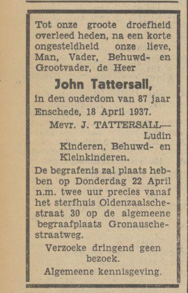 Oldenzaalschestraat 30 John Tattersall overlijdensadvertentie Tubantia 19-4-1937.jpg