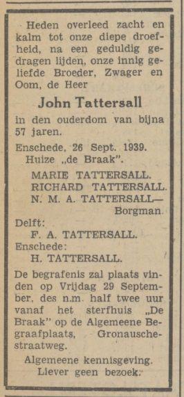 Huize De Braak John Tattersall overlijdensadvertentie Tubantia 26-9-1939.jpg
