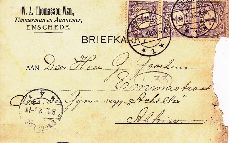 Brinkstraat 84 W.A. Thomasson Wzn Timmerman en aannemer briefkaart 1912.jpg