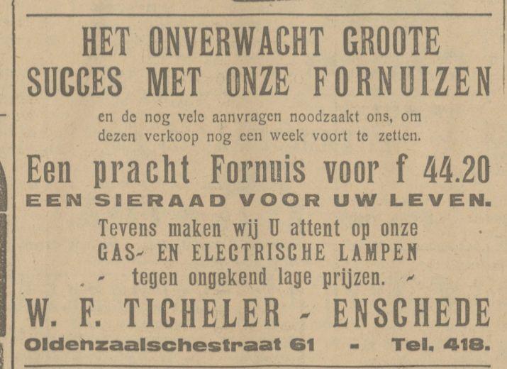 Oldenzaalschestraat 61 W.F. Ticheler advertentie Tubantia 13-11-1922.jpg