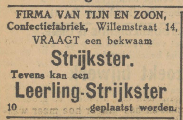 Willemstraat 16 confectiefabriek an Tijn & Zoon advertentie Tubantia 12-9-1929.jpg