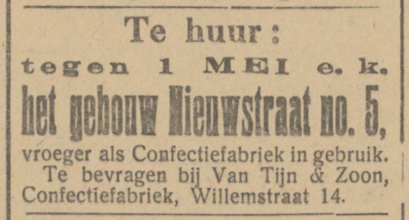 Willemstraat 16 confectiefabriek an Tijn & Zoon advertentie Tubantia 11-1-1913.jpg