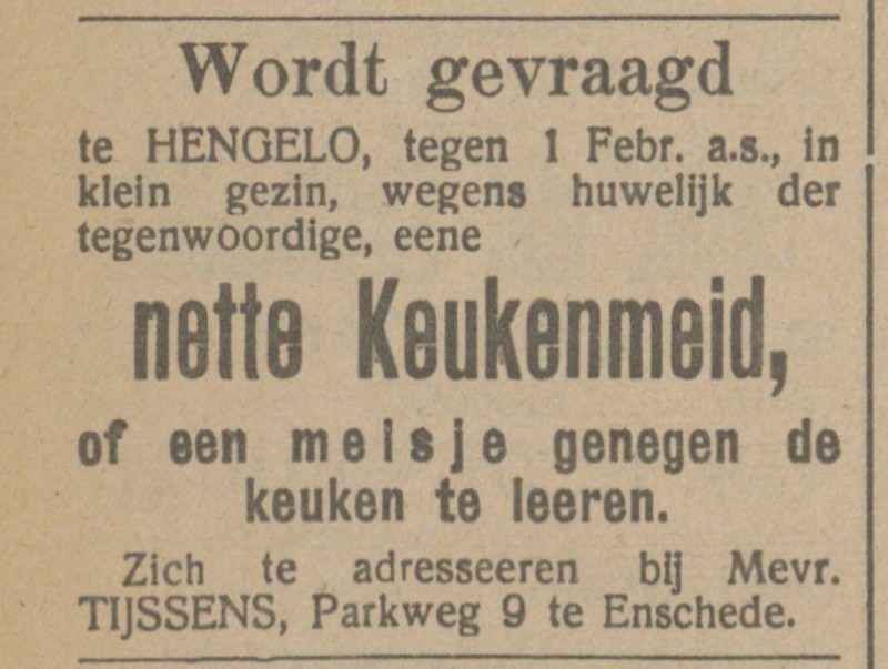 Parkweg 9 Mevr. Tijssens advertentie Tubantia 16-10-1914.jpg