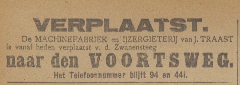 Zwanensteeg Machinefabriek en IJzergieterij J. Traast advertentie Tubantia 11-8-1917.jpg
