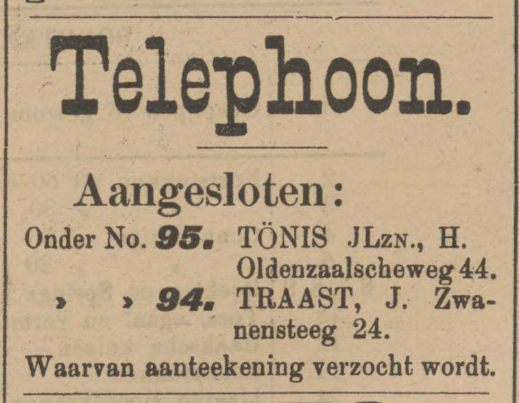Zwanensteeg 24 J. Traast advertentie Tubantia 14-7-1903.jpg