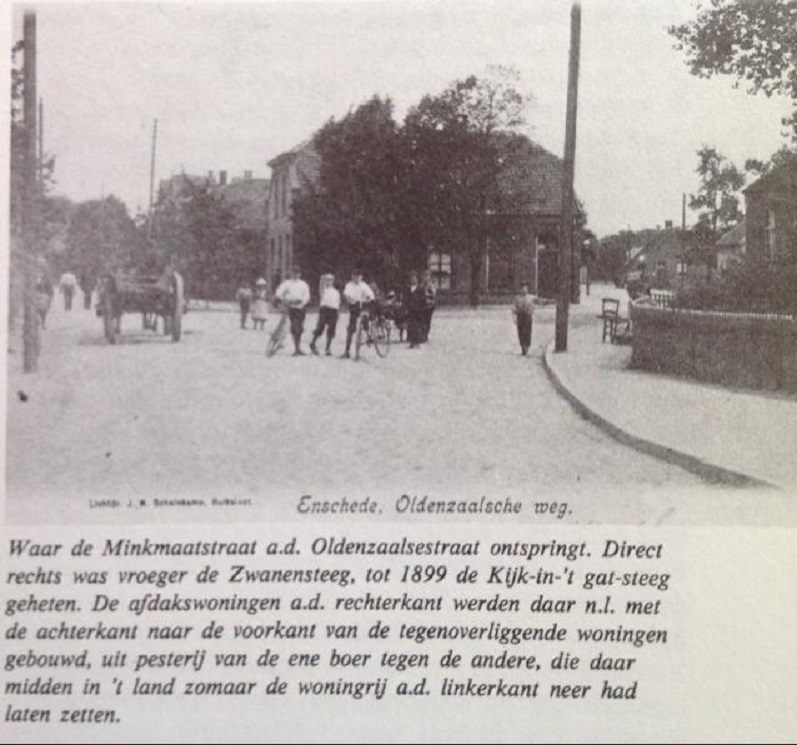 Oldenzaalsestraat 136 hoek Minkmaatstraat. Vroeger Zwanensteeg en tot 1899 Kijk in 't Gat steeg genoemd..jpg
