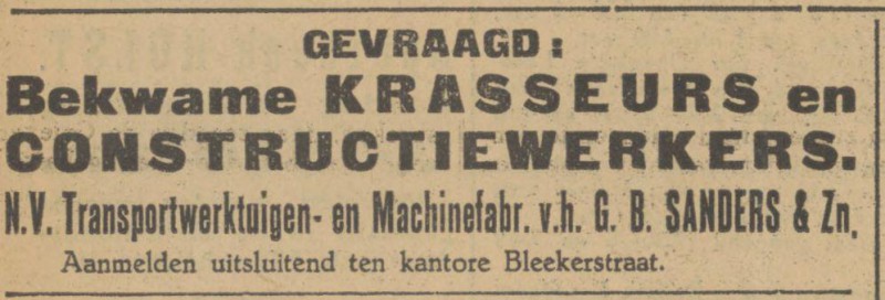 Bleekerstraat N.V. Transportwerktuigen- en Machinefabriek v.h. G.B. Sanders & Zn. advertentie Tubantia 30-3-1929.jpg