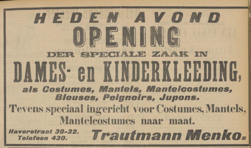 Haverstraat 30-32 Trautmann Menko advertentie Tubantia 11-3-1911.jpg