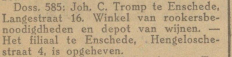 Langestraat 16 Joh. C. Tromp krantenbericht Tubantia 5-11-1924.jpg