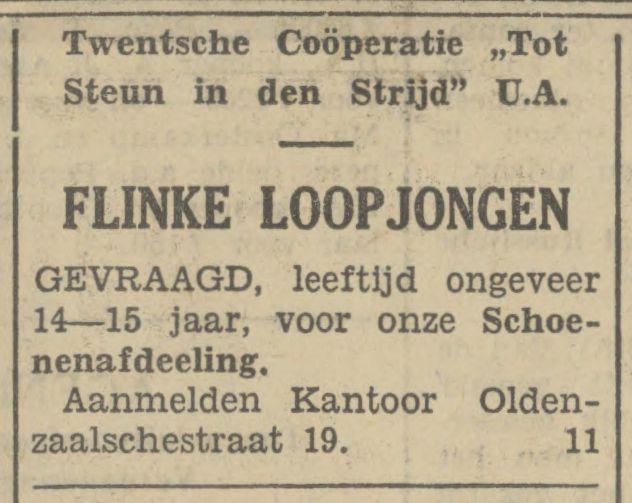 Oldenzaalschestraat 19 Twentsche Coöperatie Tot Steun in den Strijd U.A. advertentie Tubantia 24-11-1930.jpg