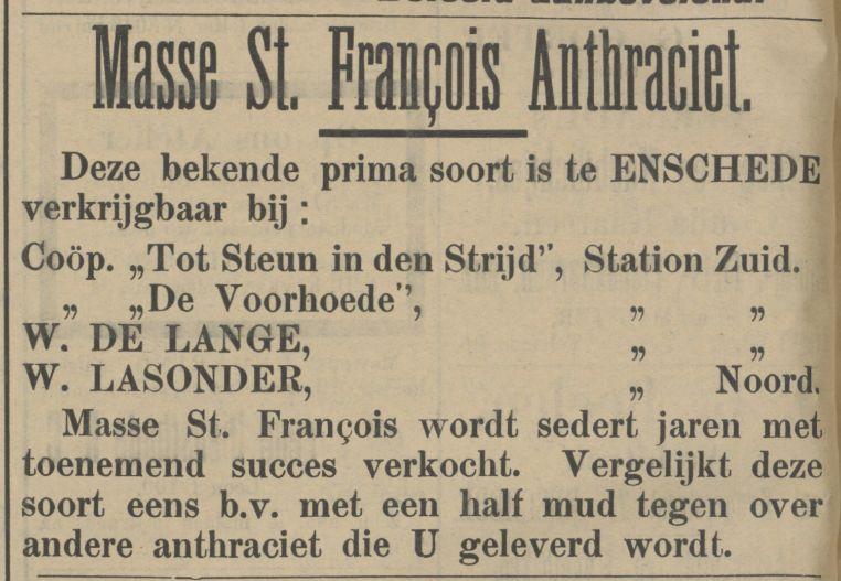 Station Zuid Coöperatie Tot Steun in den Strijd advertentie Tubantia 25-9-1909.jpg