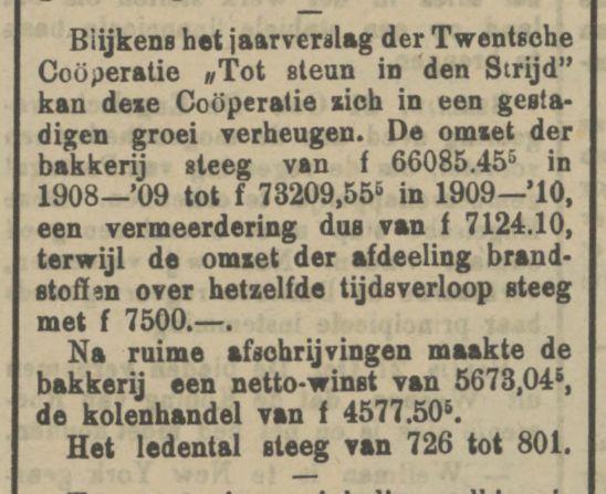 Twentsche Coöperatie Tot Steun in den Strijd kolenhandel krantenbericht Tubantia 22-10-1910.jpg