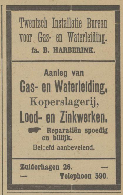 Zuiderhagen 26 Twentsch Installatie Bureau voor Gas- en Waterleiding advertentie Tubantia 11-12-1913.jpg