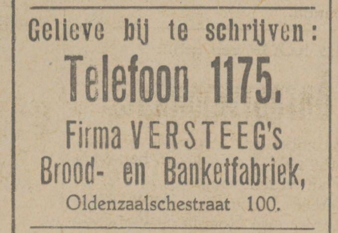 Oldenzaalschestraat 100 Firma Versteeg Broek- en Banketfabriek asvertentie Tubantia 18-11-1925.jpg