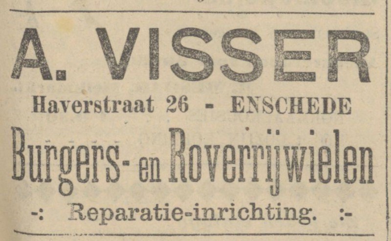 Haverstraat 26 A. Visser Burgers- en Roverrijwielen advertentie Tubantia 15-3-1909.jpg