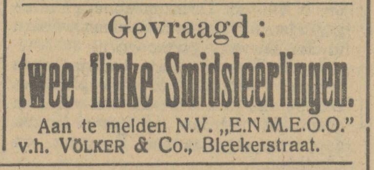 Bleekerstraat N.V. E.N. M.E.O.O v.h. Völker & Co. advertentie Tubantia 29-2-1916.jpg