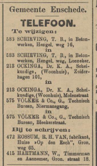 Bleekerstraat Technisch Bureau G. Volker & Co. advertentie Tubantia 5-8-1911.jpg
