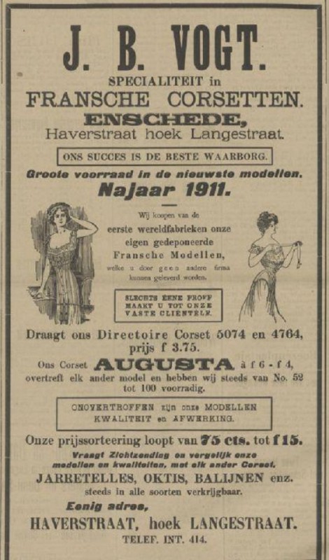 Haverstraat hoek Langestraat J.B. Vogt advertentie Tubantia 14-10-1911.jpg