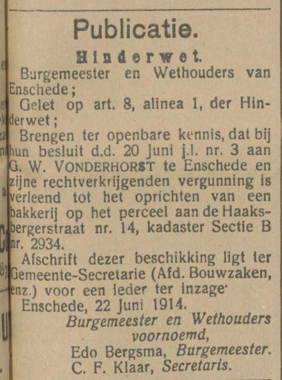 Haaksbergerstraat 14 G.W. Vonderhorst advertentie Tubantia 22-6-1914.jpg