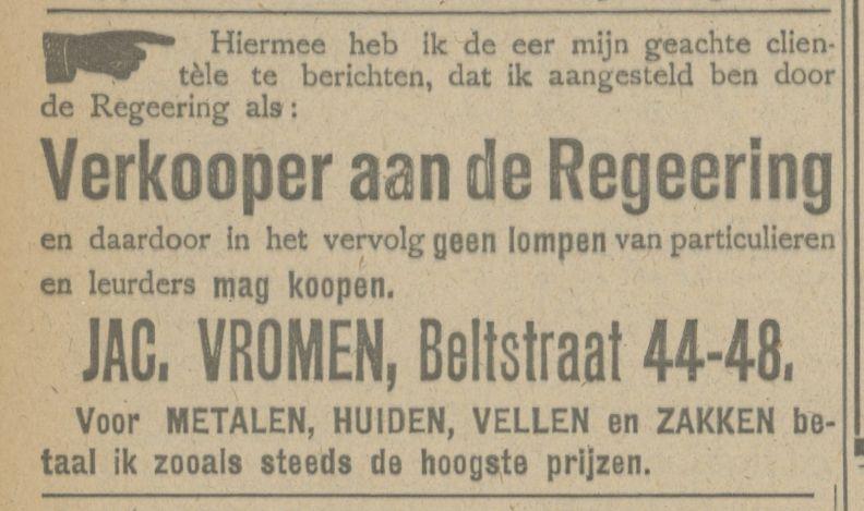 Beltstraat 44-48 Jac. Vromen advertentie Tubantia 9-9-1918.jpg