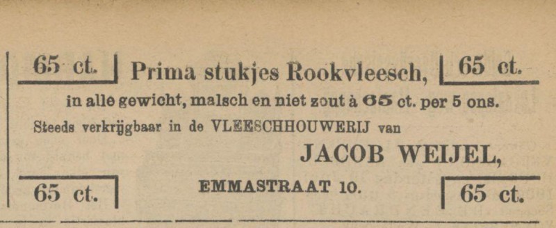 Emmastraat 10 Slager Jacob Weijel advertentie Tubantia 12-6-1909.jpg