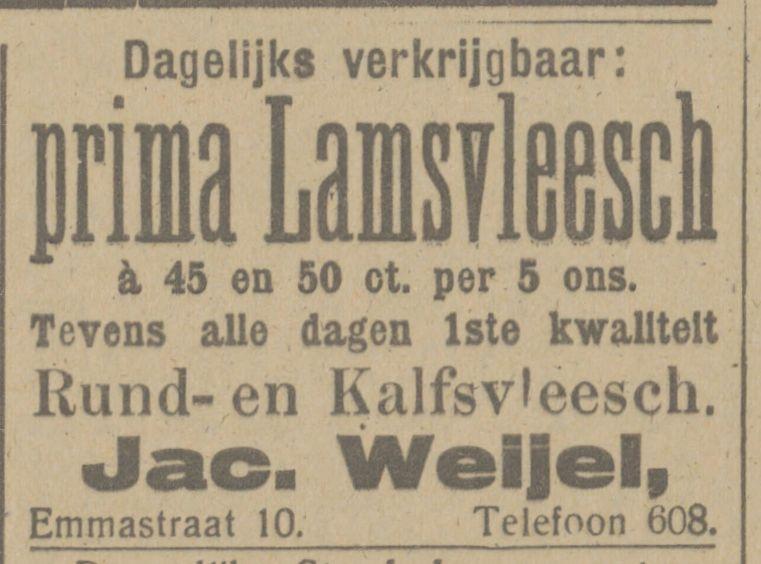 Emmastraat 10 Slager Jacob Weijel advertentie Tubantia 26-10-1916.jpg