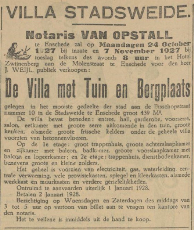 Bisschopstraat 10 J. Weijl advertentie Tubantia 22-10-1927.jpg
