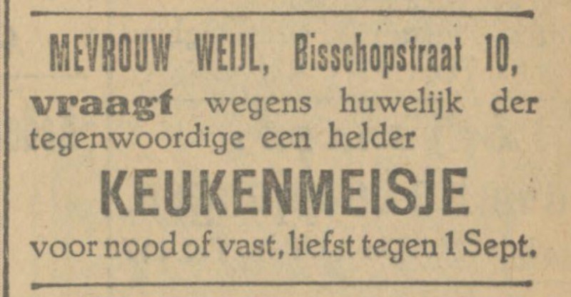 Bisschopstraat 10 Mevr. Weijl advertentie Tubantia 9-8-1927.jpg