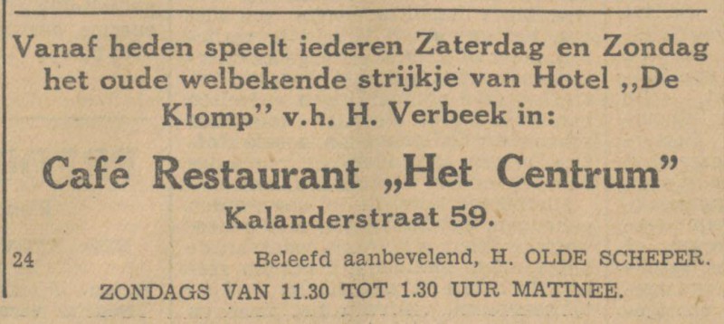 Kalanderstraat 59 cafe Het Centrum advertentie Tubantia 13-6-1931.jpg
