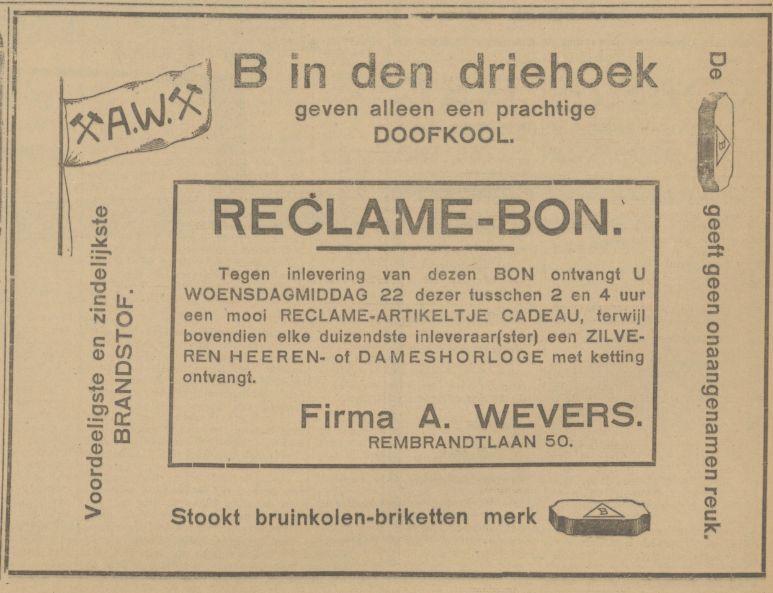 Rembrandtlaan 50 Firma A. Wevers advertentie Tubantia 20-10-1924.jpg