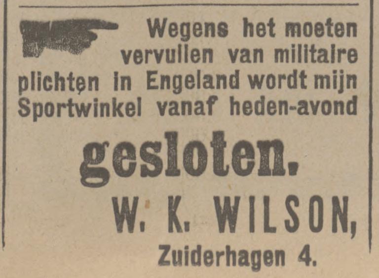 Zuiderhagen 4 W.K. Wilson Sportwinkel advertentie Tubantia 8-8-1914.jpg