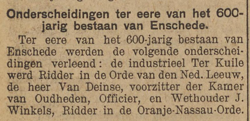 J. Winkels wethouder krantenbericht 6-9-1925.jpg