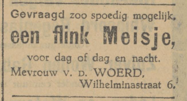 Wilhelminastraat 6 Mevr. v.d. oerd advertentie Tubantia 4-2-1927.jpg