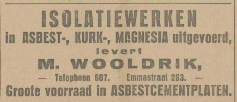 Emmastraat 263 M. Wooldrik Isolatiewerken telefoon 607 advertentie Tubantia 27-7-1923.jpg