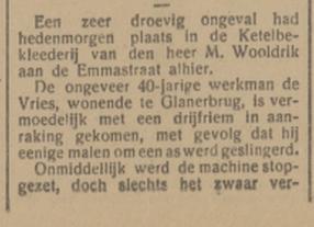 Emmastraat M. Wooldrik ketelbekleederij krantenbericht Tubantia 25-1-1917.jpg