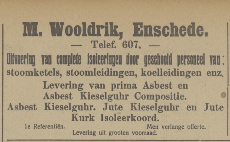 Emmastraat M. Wooldrik telefoon 607 advertentie Tubantia 27-9-1913.jpg