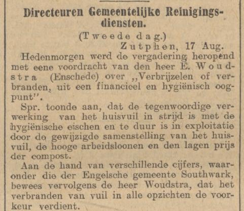 E. Woudstra Directeur Gemeentelijke Reinigingsdienst krantenbericht 17-8-1910.jpg