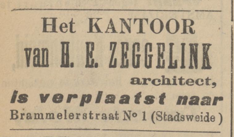 Brammelerstraat 1 H.E. Zeggelink architect advertentie Tubantia 3-11-1908.jpg