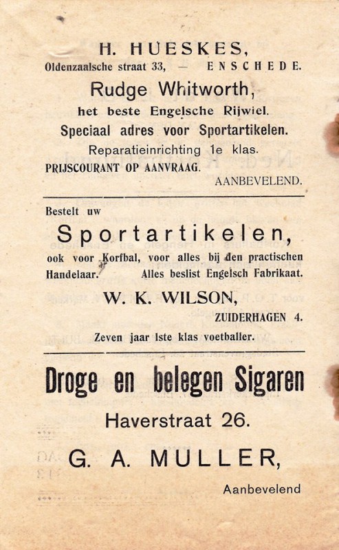 Oldenzaalsestraat 33 H. Hueskes sportartikelen, Zuiderhagen 4 W.K. Wilson sportartikelen, Haverstraat 26 G.A. Muller sigarenzaak.jpg