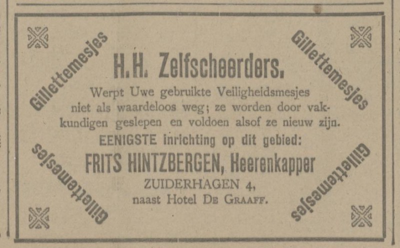 Zuiderhagen 4 Frits Hintzbergen Heerenkapper advertentie Tubantia 14-5-1918.jpg